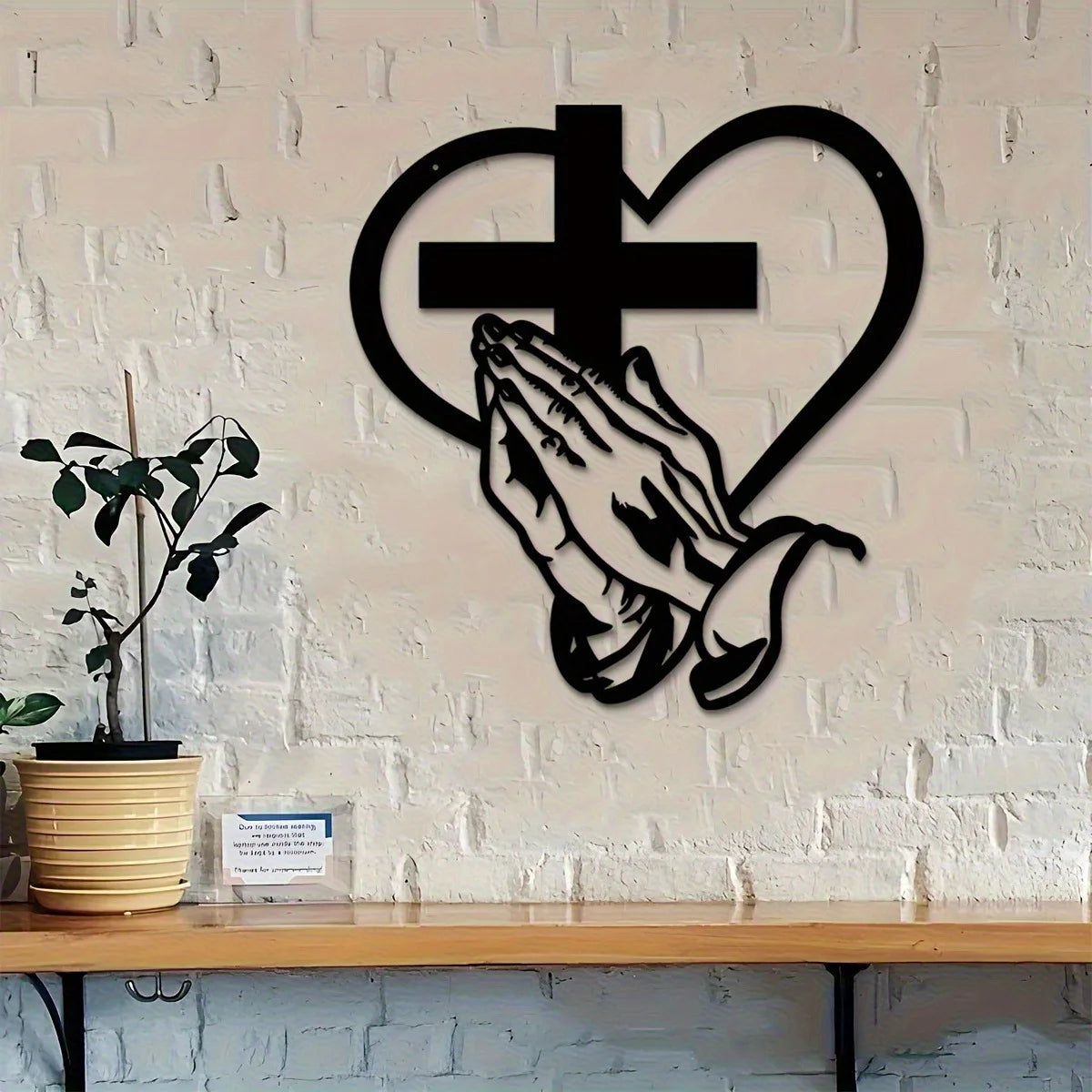 Elegant Metal Christian Heart & Cross Wall Decor