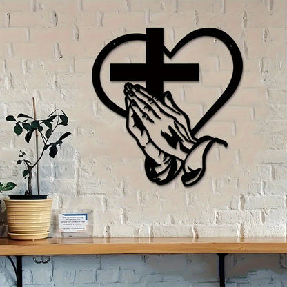 Elegant Metal Christian Heart & Cross Wall Decor