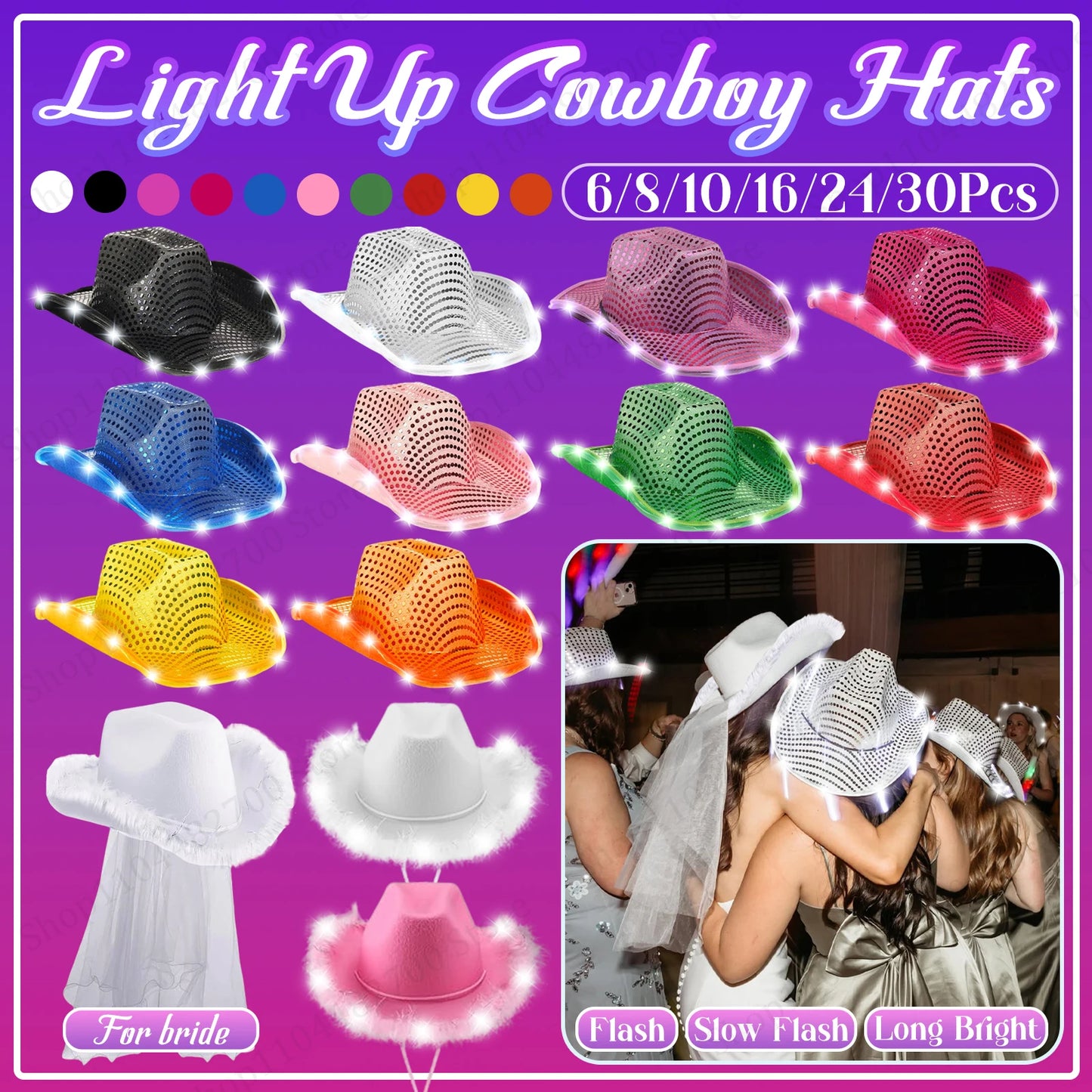 LED Cowboy Hats Wedding Hats Bulk Light up Cowboy Hats
