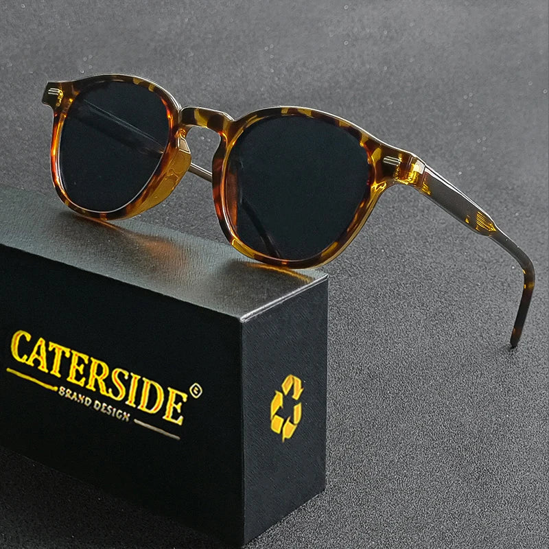 Caterside Polarized Round Sunglasses Men TR Frame