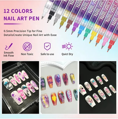 12 Color Nail Art Drawing Pen DIY Nail Painting Art Design