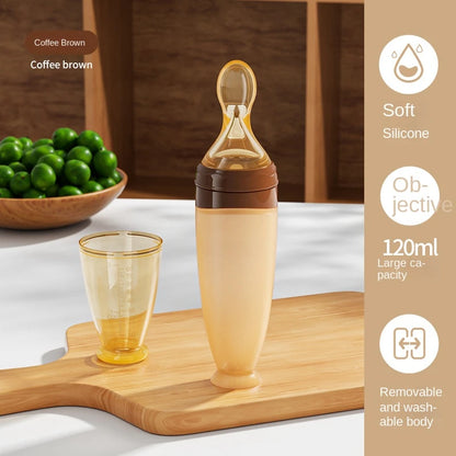 Safe Useful Silicone Baby Bottle with Spoon Food Supplement