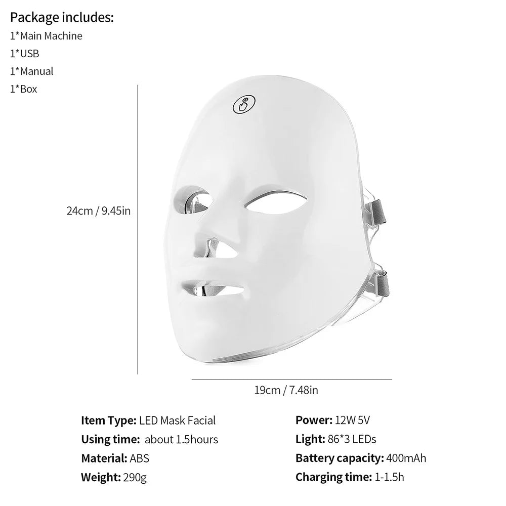 Rechargeable Facial LED Mask 7 Colors LED Photon Beauty Mask