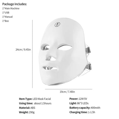 Rechargeable Facial LED Mask 7 Colors LED Photon Beauty Mask