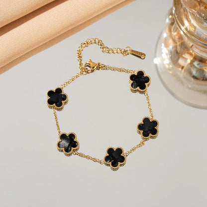 Adjustable Gold-Plated Stainless Steel Plant Flower Bracelet