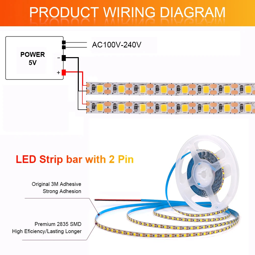 3MM 5MM 8MM Width DC 5V LED Strip 2835 120LEDs