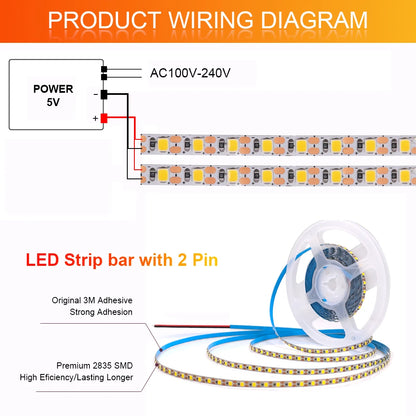 3MM 5MM 8MM Width DC 5V LED Strip 2835 120LEDs