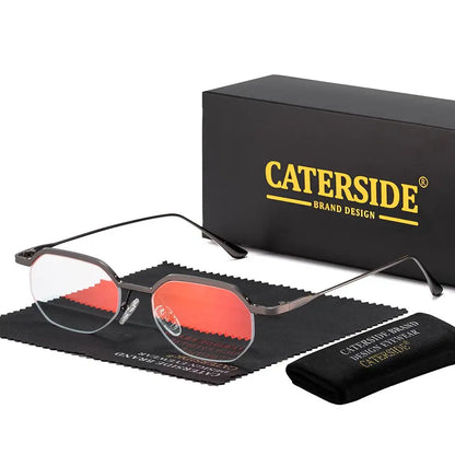 Retro Polygon Sunglasses Men Metal Semi Rimless