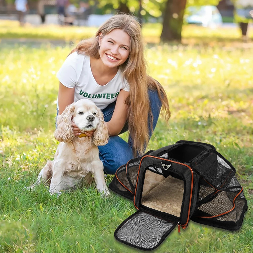 Double-sided expandable cat/dog carrier airline carry-on