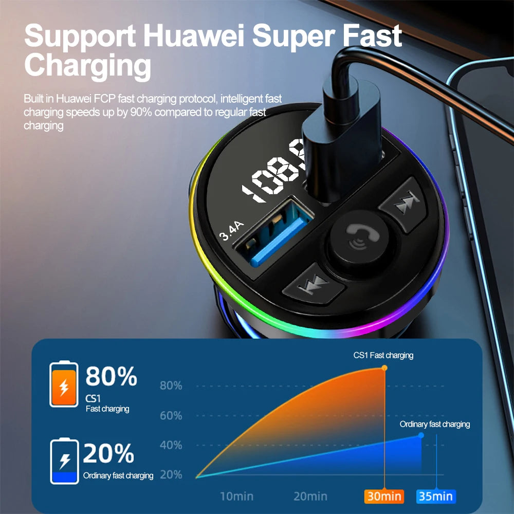 Bluetooth 5.0 FM Transmitter Car MP3 Modulator Player Handsfree