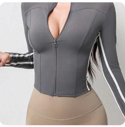 Cloud Hide Front Zipper Sports Jacket for Woman Long Sleeve