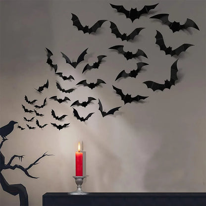 12pcs/Pack 3D Halloween Hanging Bats Wall Stickers