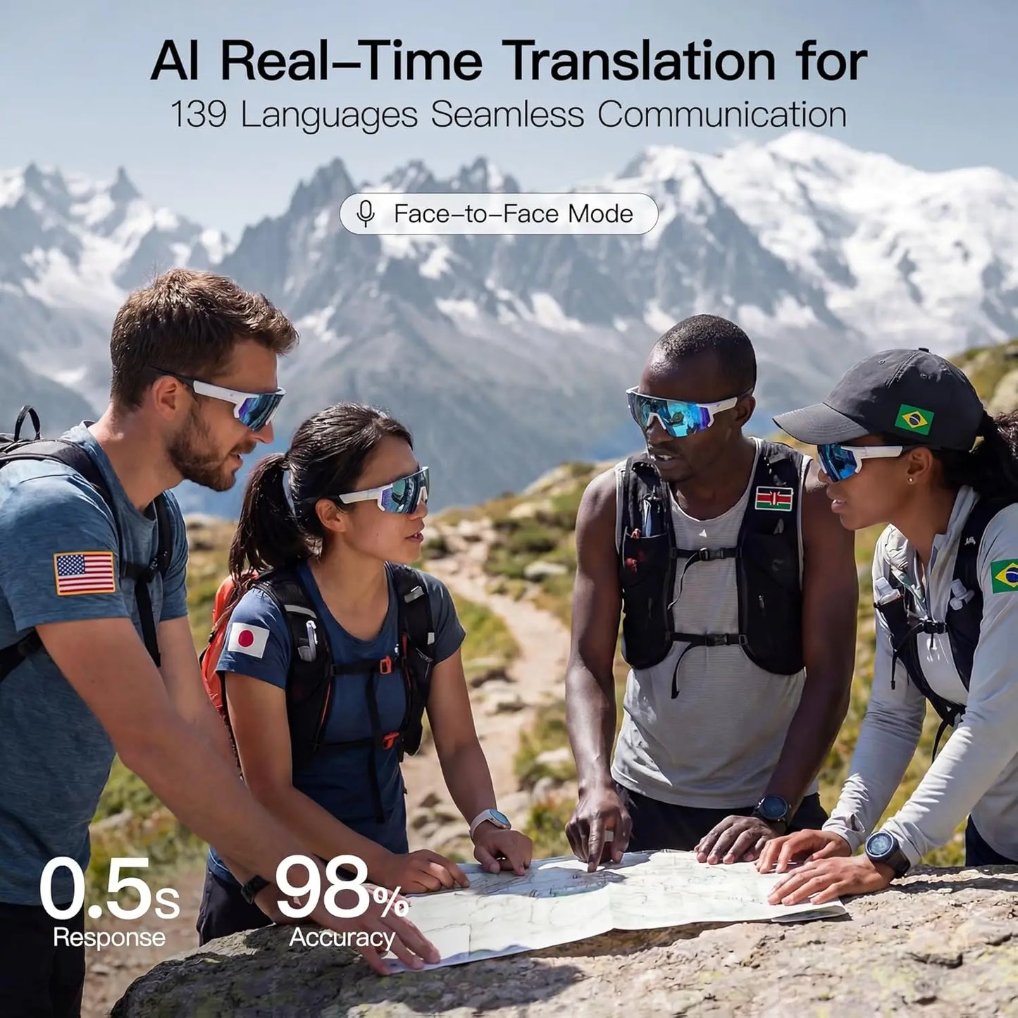 AI Voice Translate Smart Glasses 1200P Video Recording