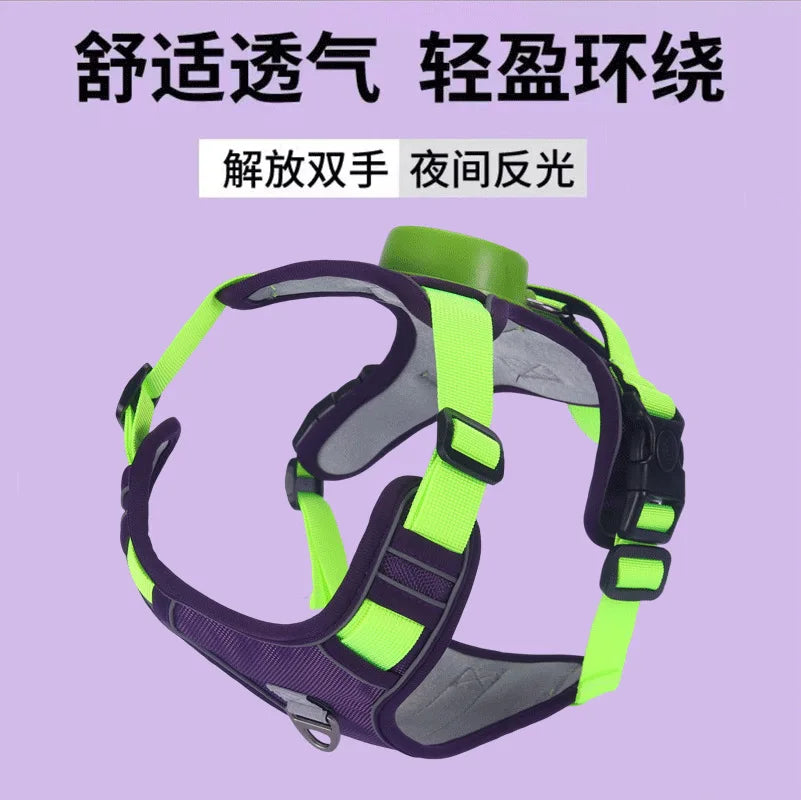 Automatic retractable dog leash with chest and back strap