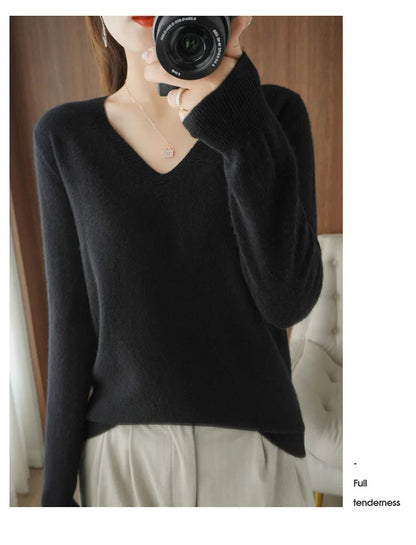 Women's Sweater Autumn Winter Knitted Pullovers V-neck