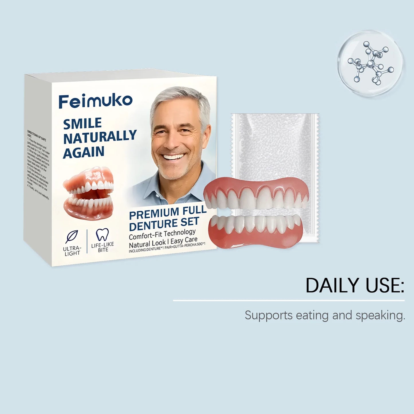 Dentures Full Set Natural Upper Lower Braces Silicone Denture Set