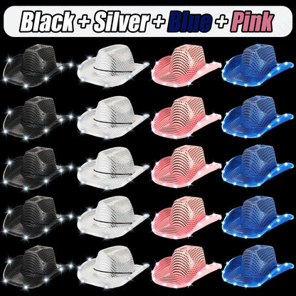LED Cowboy Hats Bulk for Wedding Lighting up Party Hats