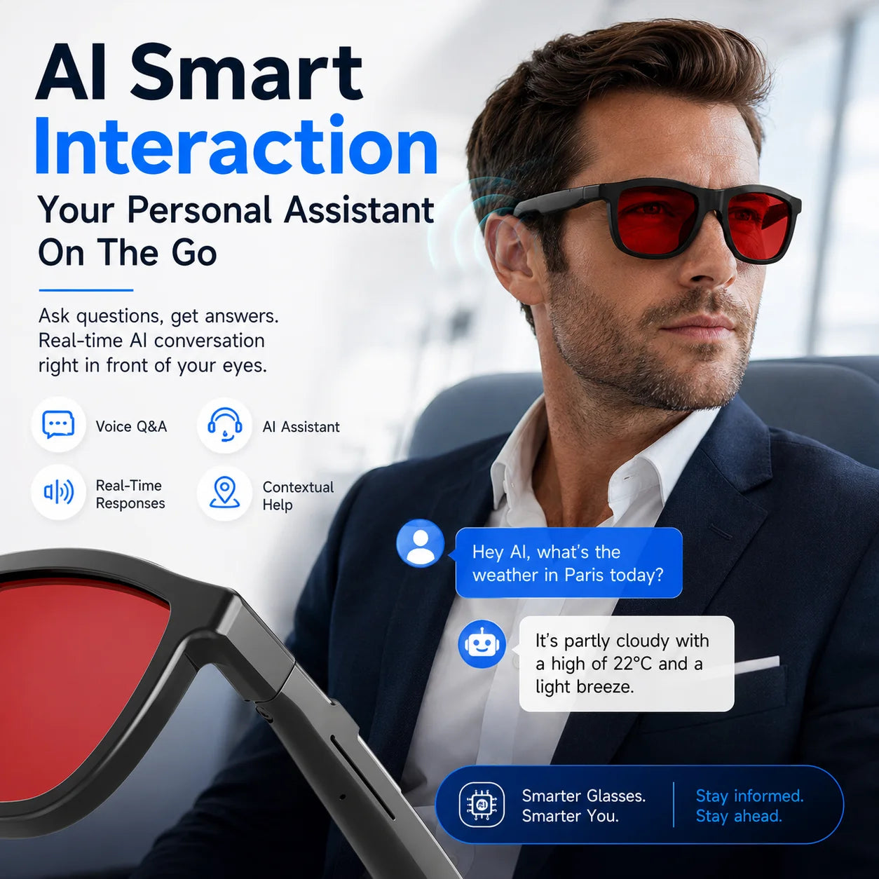 New Bluetooth Audio Smart Glasses AI Translation Auto