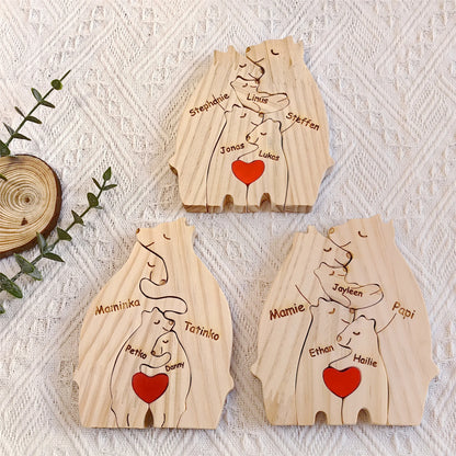 Art Wooden Bear Family Puzzle Personalized Name Custom