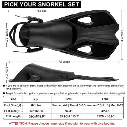 Snorkel Fins Swim Flippers Short Diving Frog Shoes Duck Webs