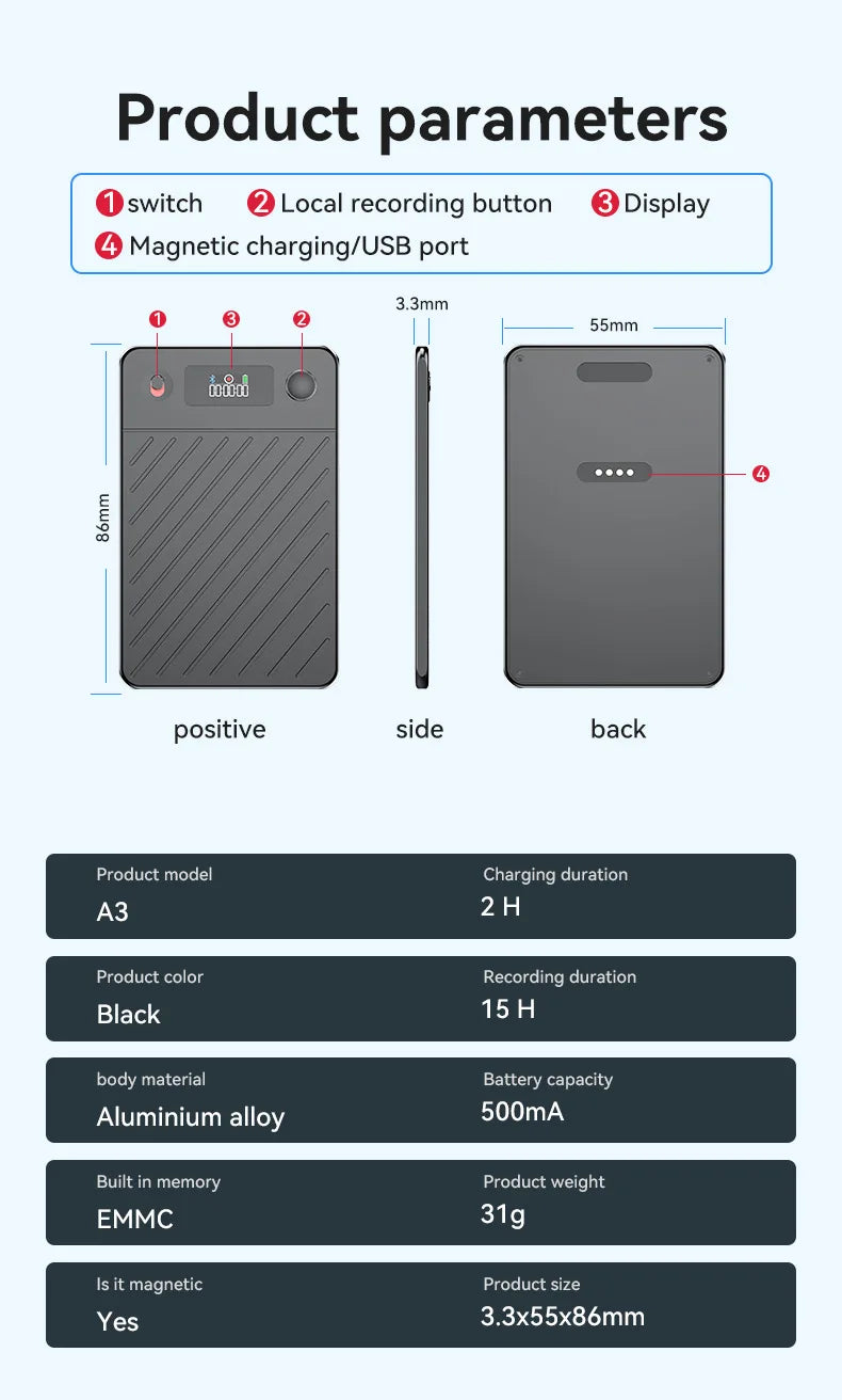 A3 ChatGPT-4 AI Voice Recorder Audio App Phone Call Record