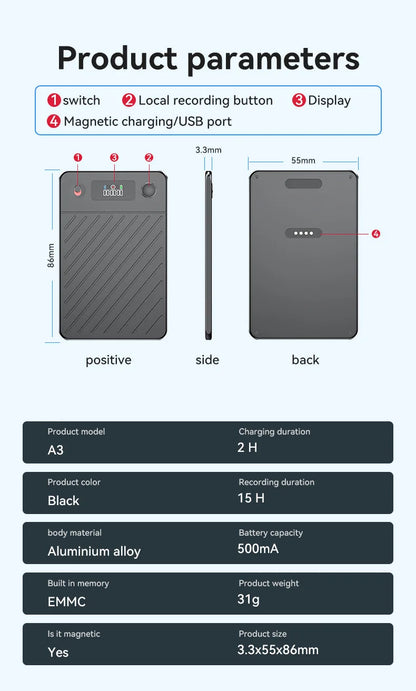 A3 ChatGPT-4 AI Voice Recorder Audio App Phone Call Record