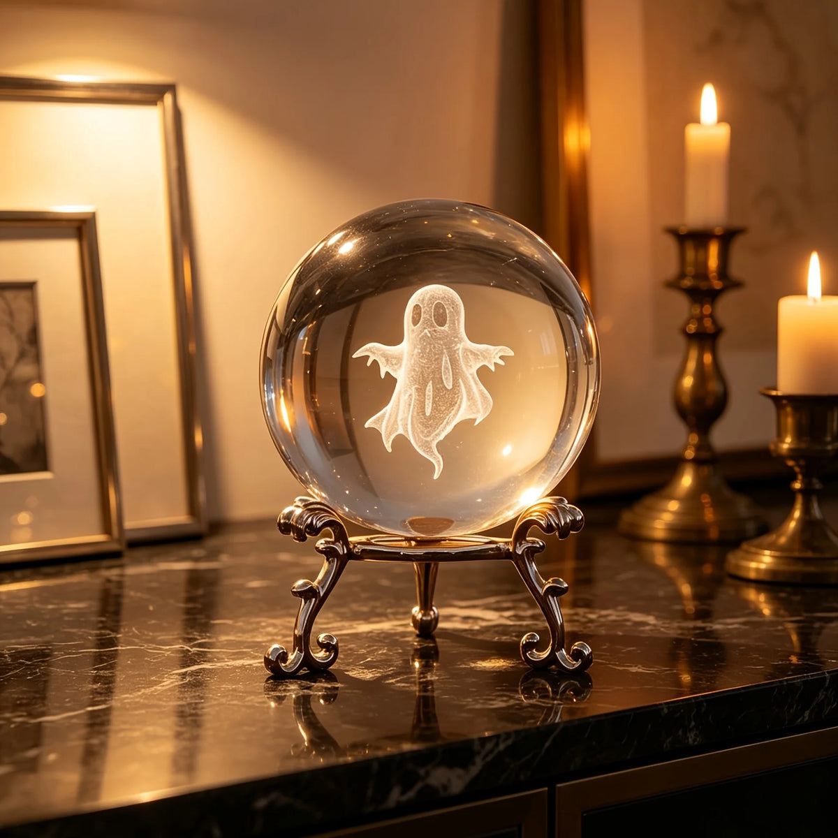 Ghost Engraved Crystal Ball Spooky Halloween Gift Crystal