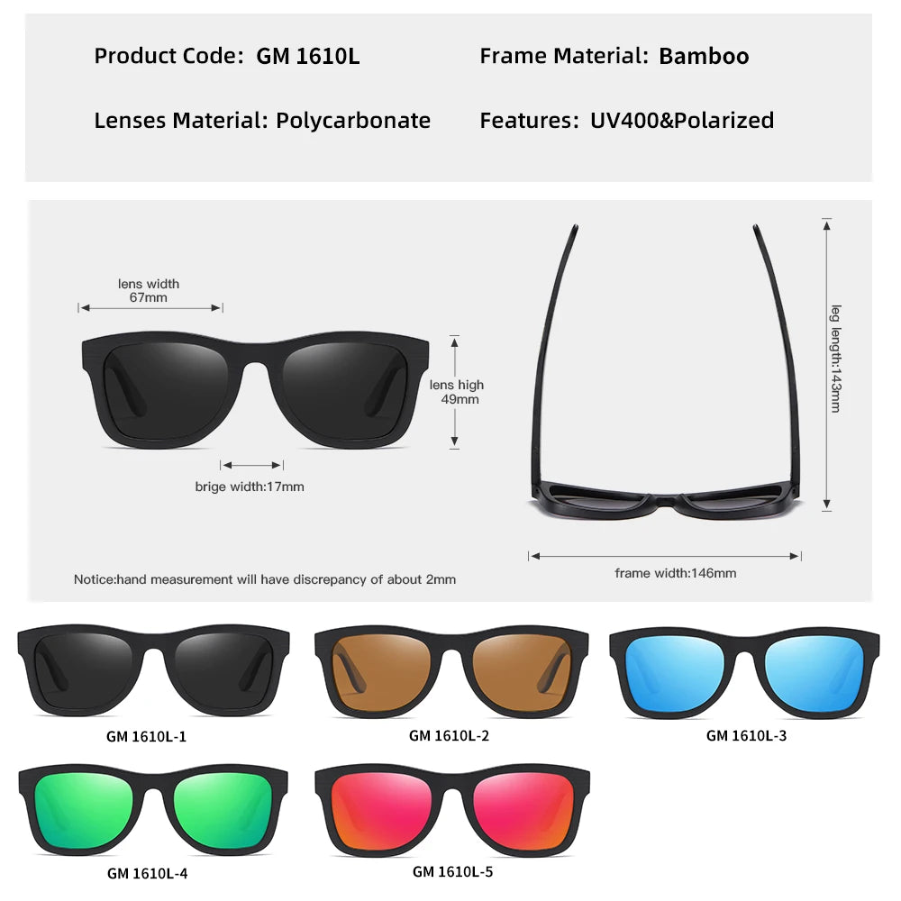 GM Handmade Black Bamboo Wooden Frame Sunglasses