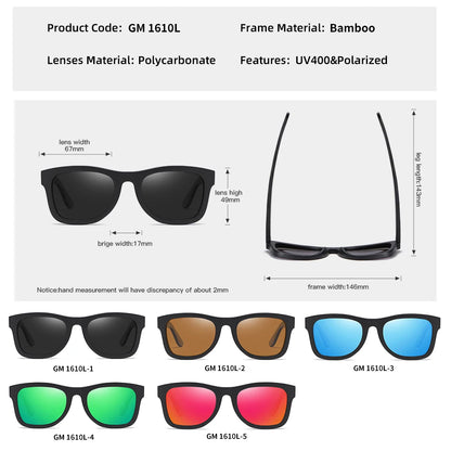 GM Handmade Black Bamboo Wooden Frame Sunglasses