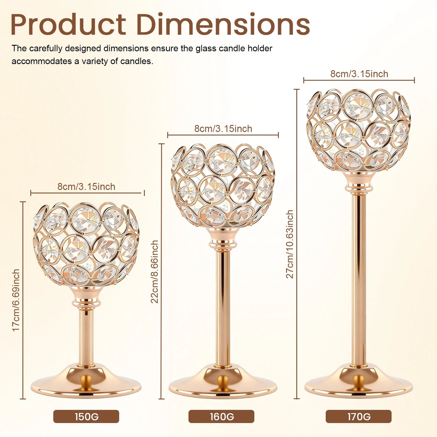 Elegant Gold Silver Metal Glass Candle Holder Tealight