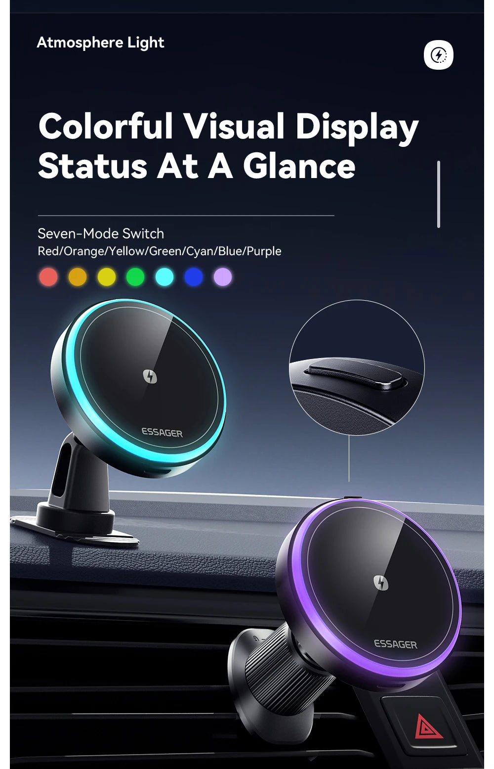 Essager Magnetic Car Phone Holder 15W Wireless Charger Stand