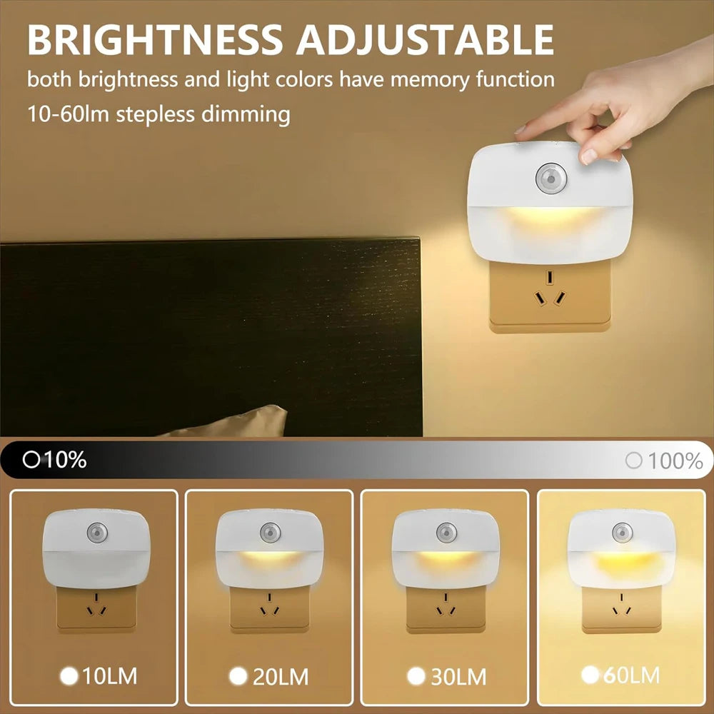 LED Night Light Motion Sensor EU Plug Lamp Nightlights
