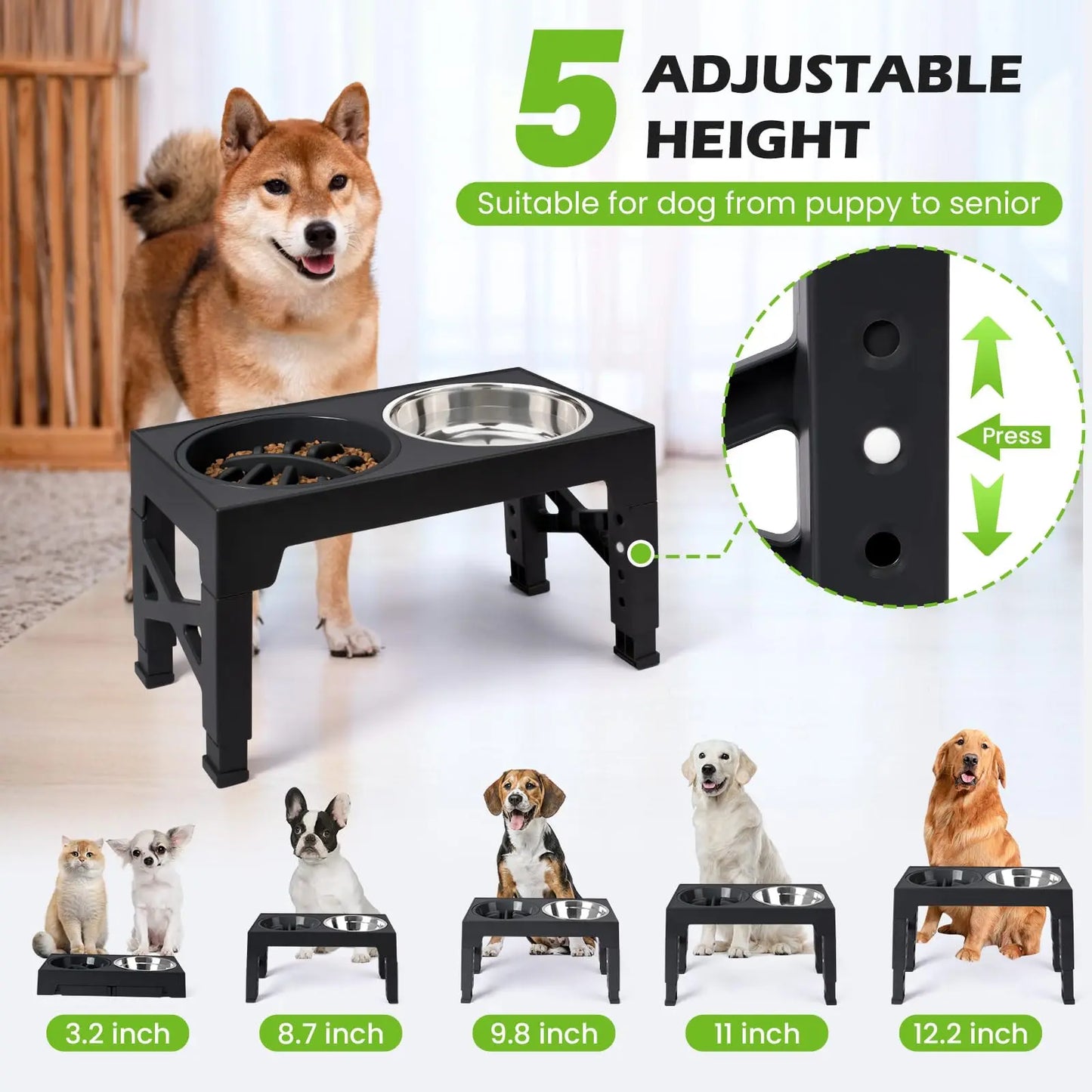 Elevated Dog Feeder Bowls Adjustable Raised Stand