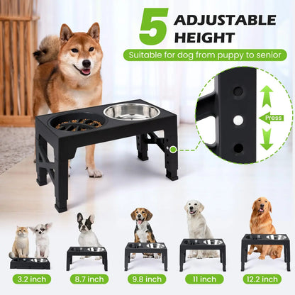 Elevated Dog Feeder Bowls Adjustable Raised Stand