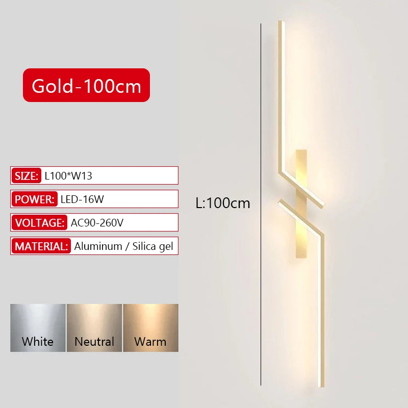 Long Strip LED Wall Lamp Modern Remote Control Dimming Living Roomdecor