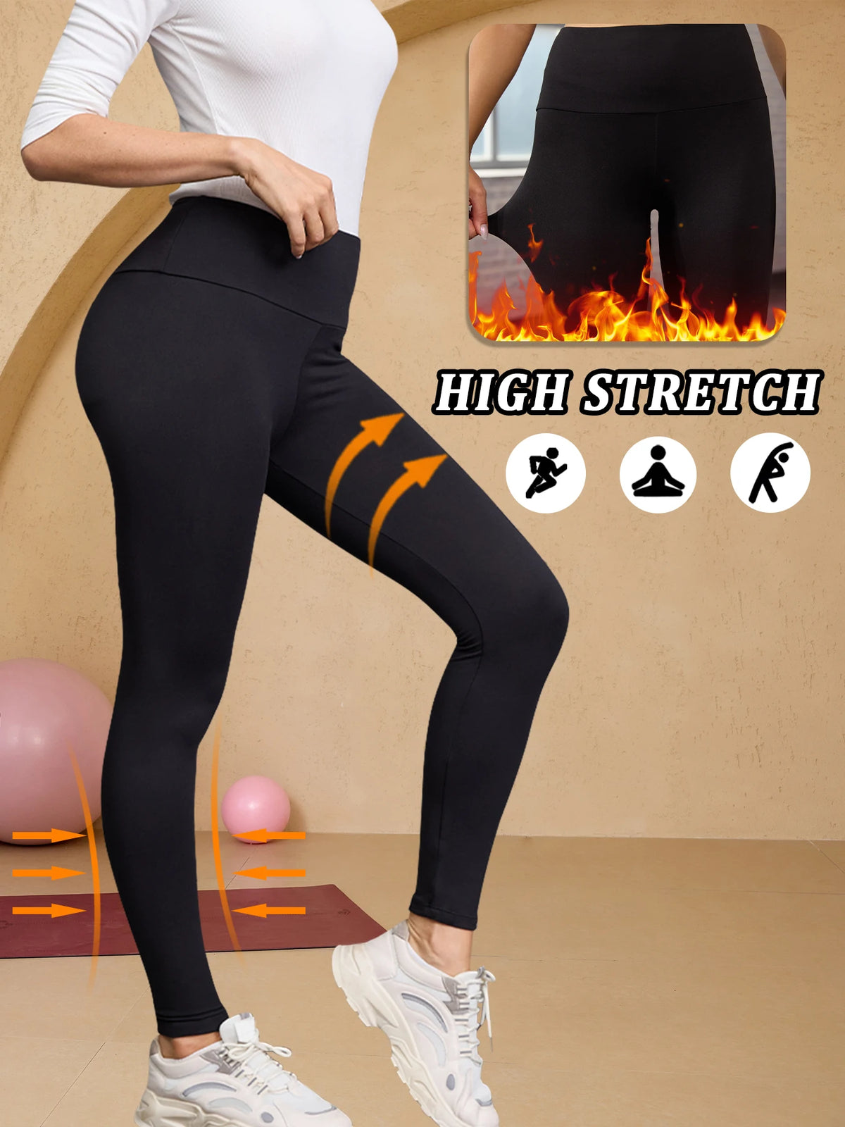Womens Thermal Fleece Lined High Waisted Leggings