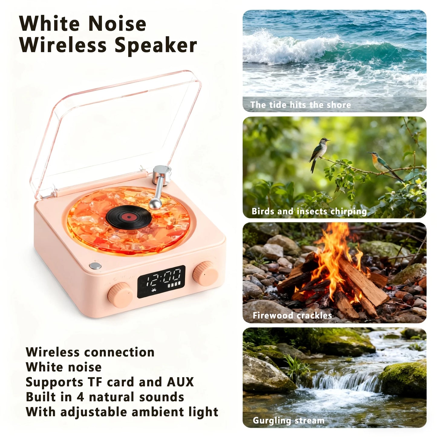 Retro Turntable Speaker With White Noise Wireless Bluetooth
