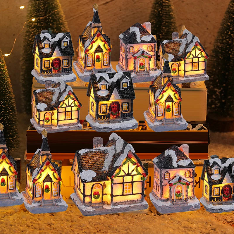 Xmas Gifts Mini LED Christmas Village Houses Decoration