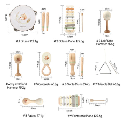 Montessori Wooden Toy Multicolor Xylophone Bell Beads