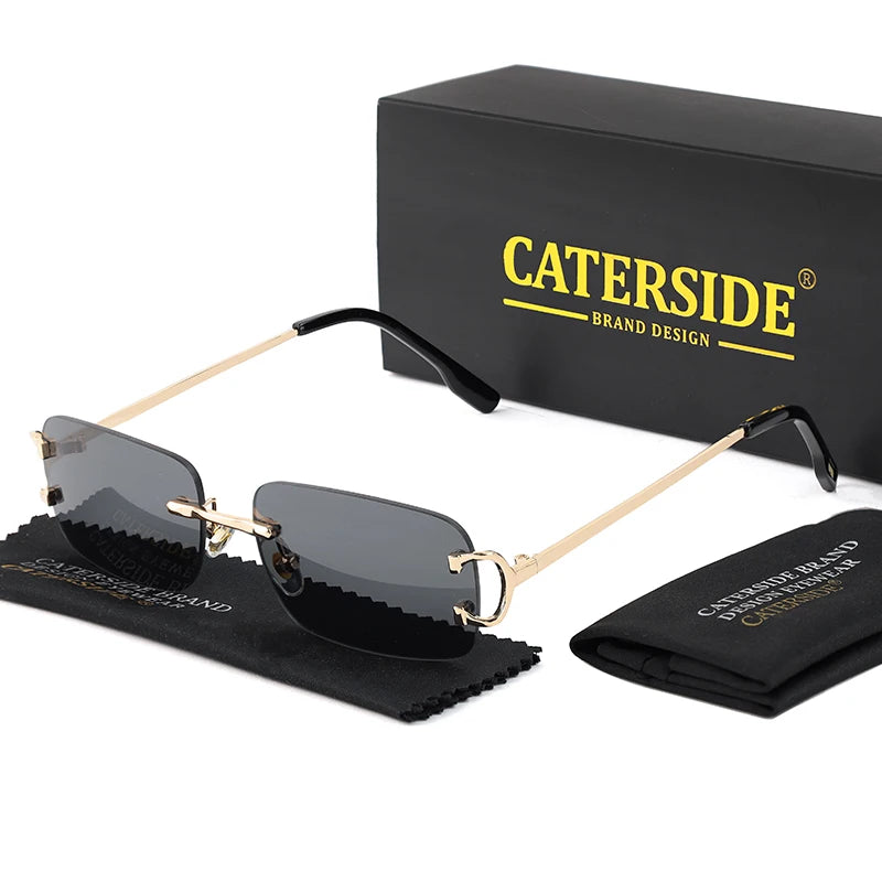 Blue Rectangular Sunglasses Men Rimless Metal Fashion