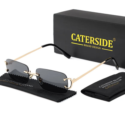Blue Rectangular Sunglasses Men Rimless Metal Fashion