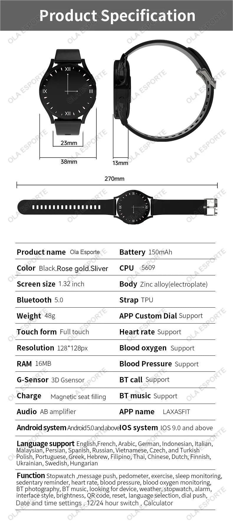 Women Bluetooth Call Smart Watch HeartRate Blood Pressure