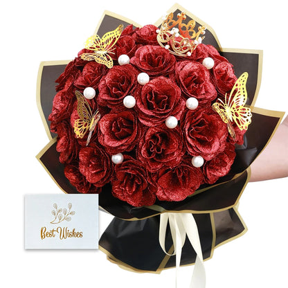 Red Glitter Roses Bouquet DIY Gift Set Everlasting Shiny