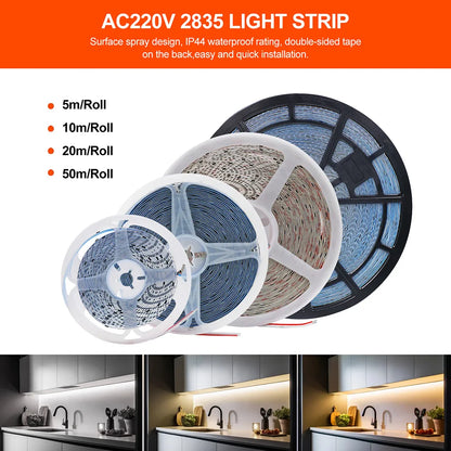 5m 10m 20m 50m LED Strip Light AC 220V 230V 240V IP55