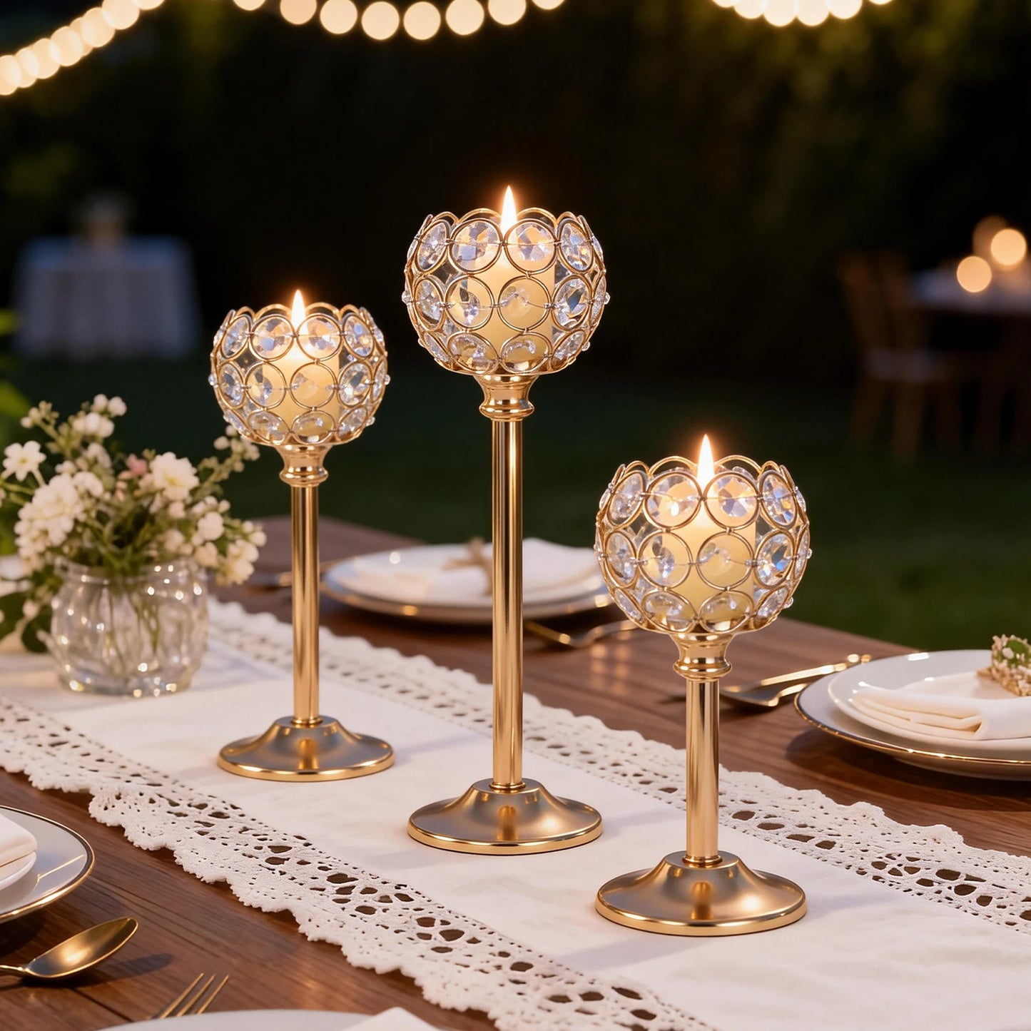 Elegant Gold Silver Metal Glass Candle Holder Tealight