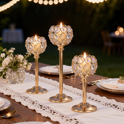 Elegant Gold Silver Metal Glass Candle Holder Tealight