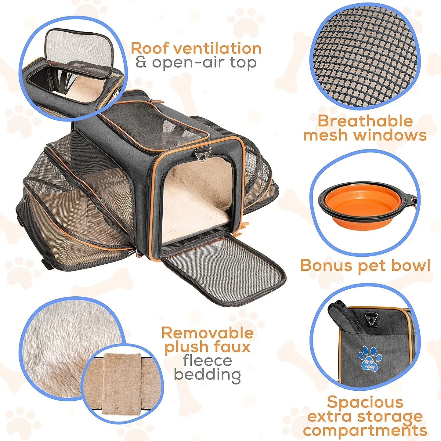 Double-sided expandable cat/dog carrier airline carry-on