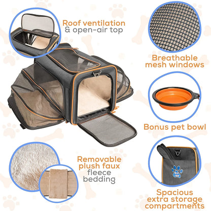 Double-sided expandable cat/dog carrier airline carry-on