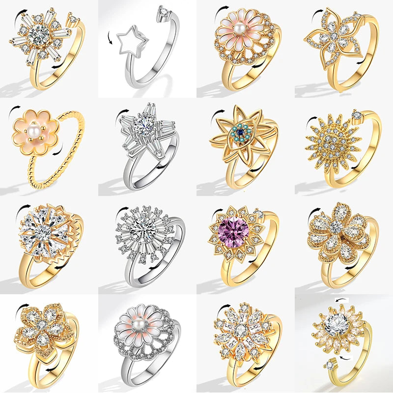 Luxury Crystal Anxiety Relief Spinning Fidget Rings for Women