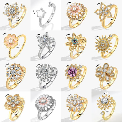 Luxury Crystal Anxiety Relief Spinning Fidget Rings for Women